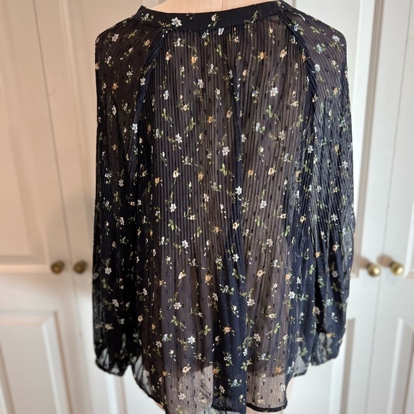 Mango Oversized See Through Navy Floral Long Sleeve Blouse - Picture 5 of 14